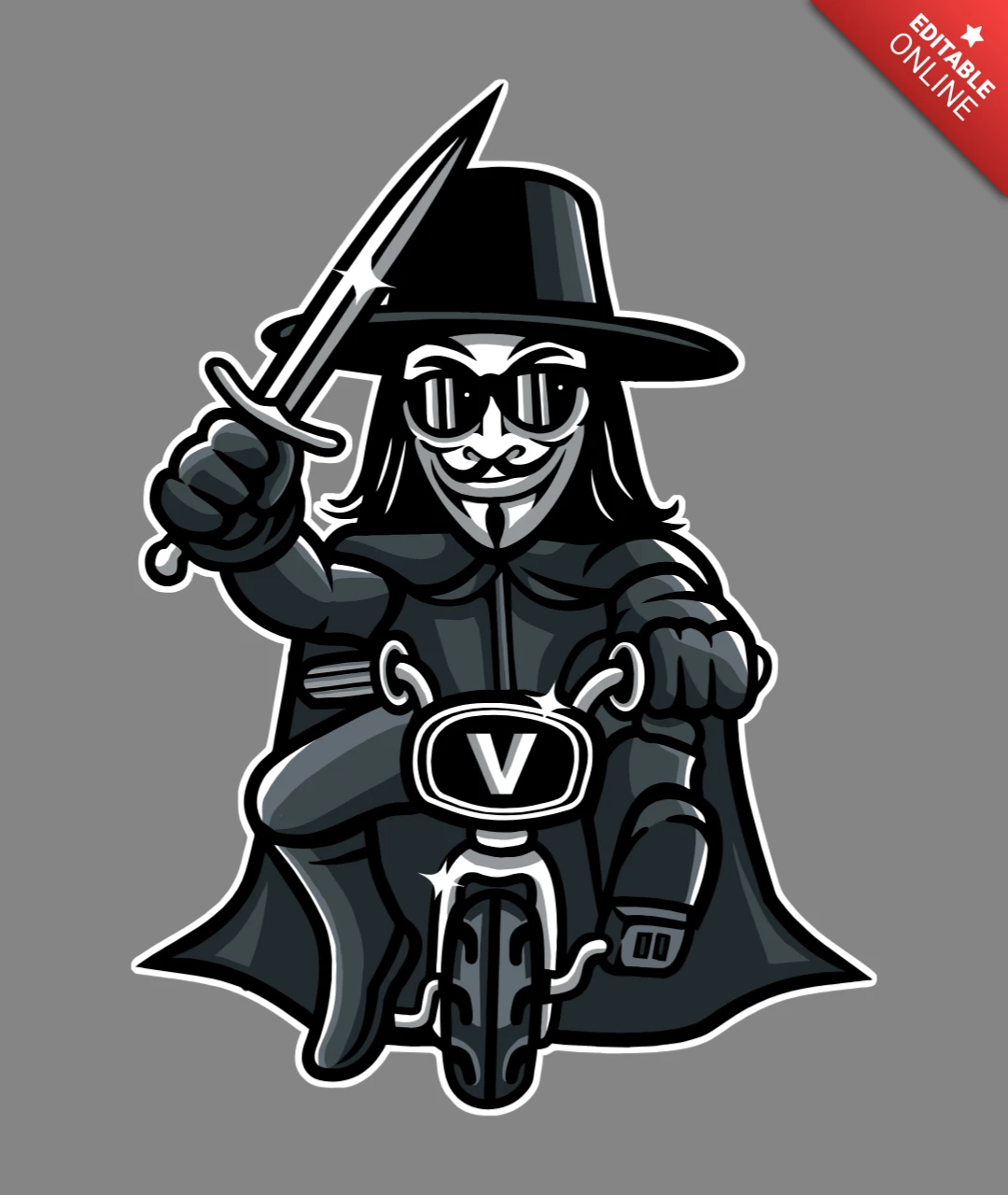 Vendetta Biker Comic Karikatur Popkultur T-Shirt Design Vorlage