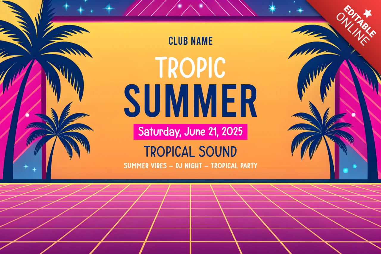 Lebhaftes tropisches Sommerparty-Design-Template für DJ-Events