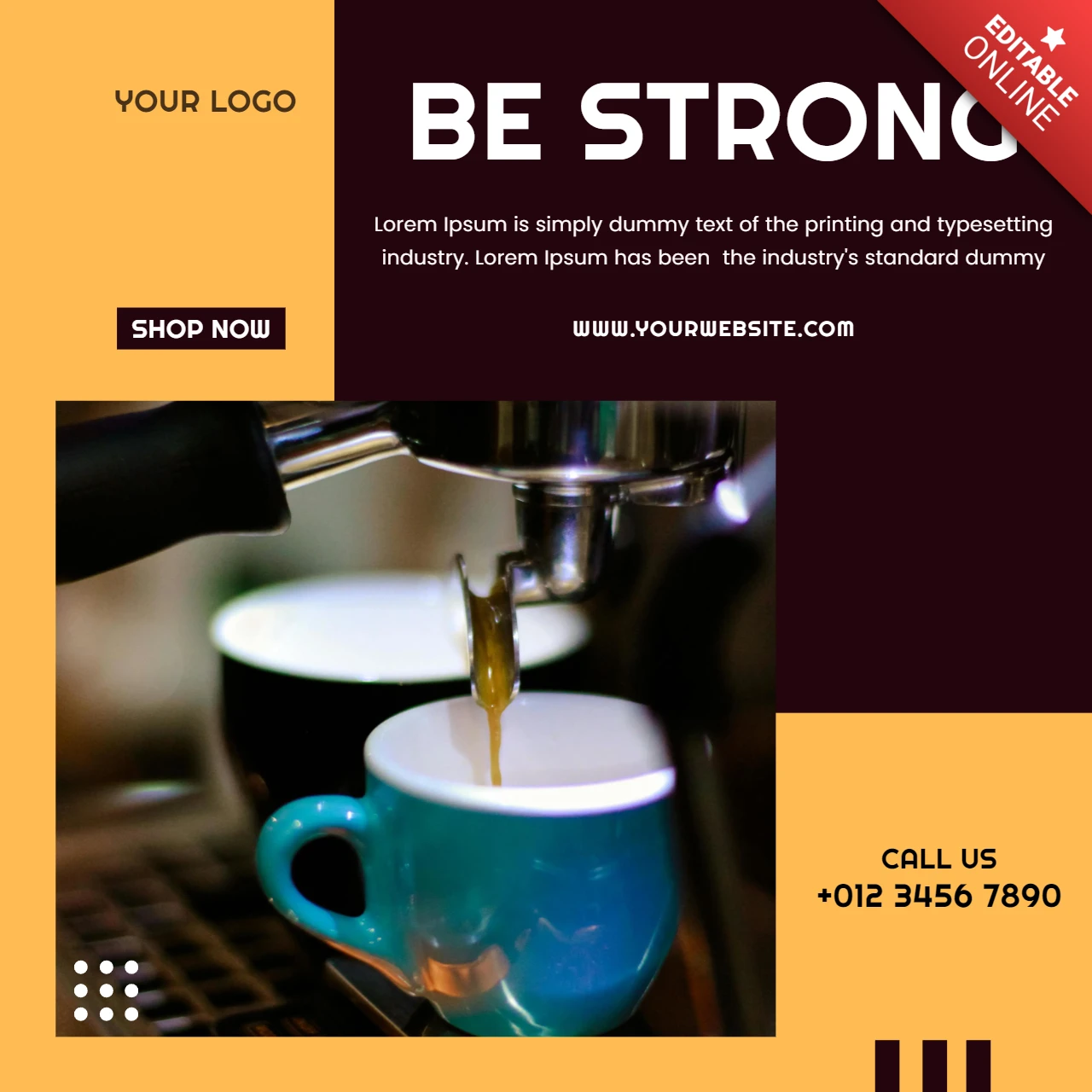Modèle de conception de publication Instagram pour un café Be Strong
