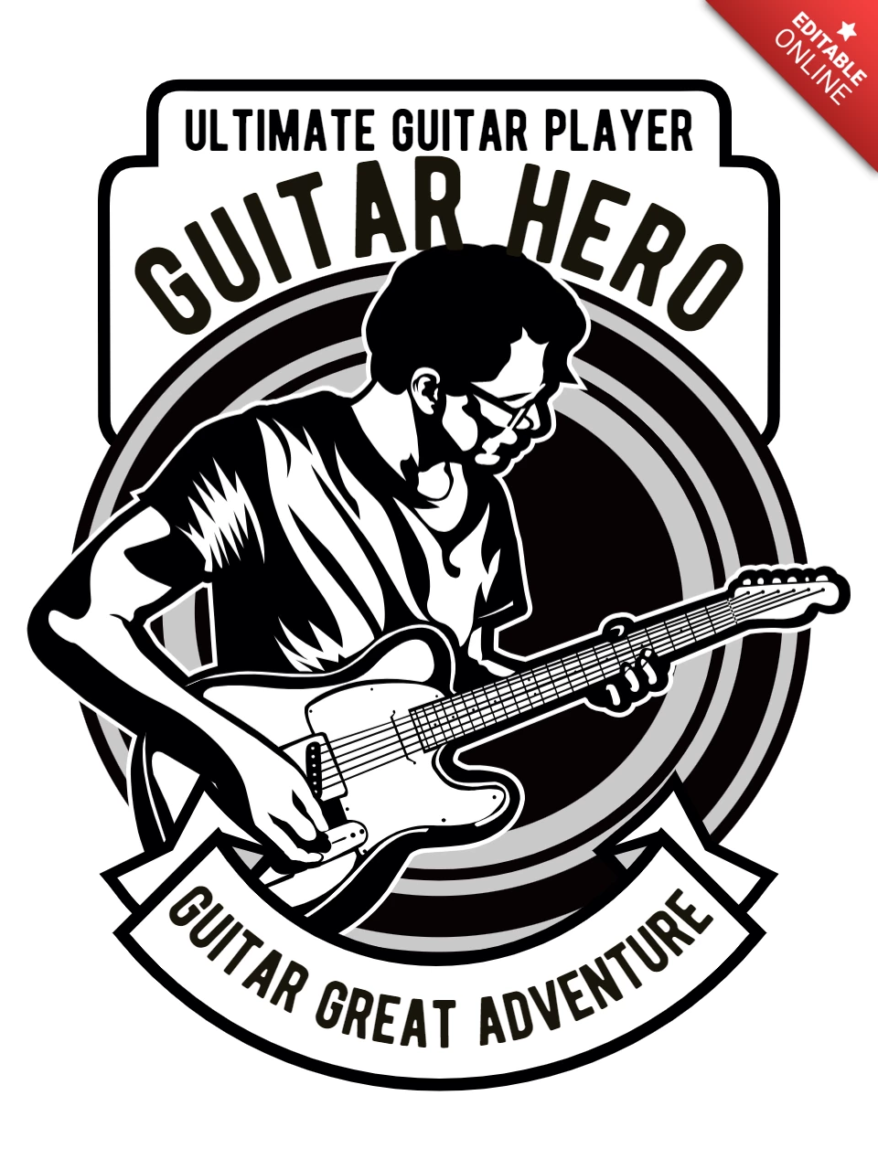 Modèle de conception de t-shirt de personnage de héros de guitare