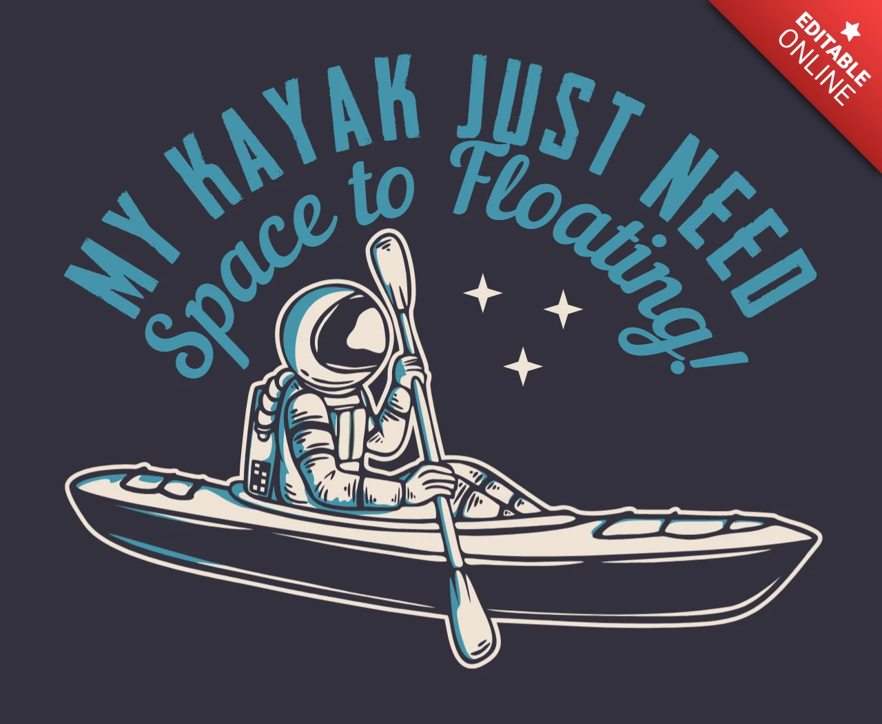 Astronaut Kayaking Vintage T-Shirt Design Template