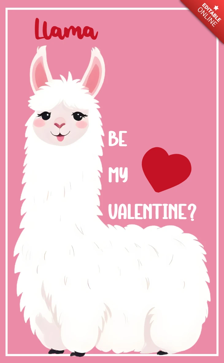 Cute Llama Valentine's Day Card Template