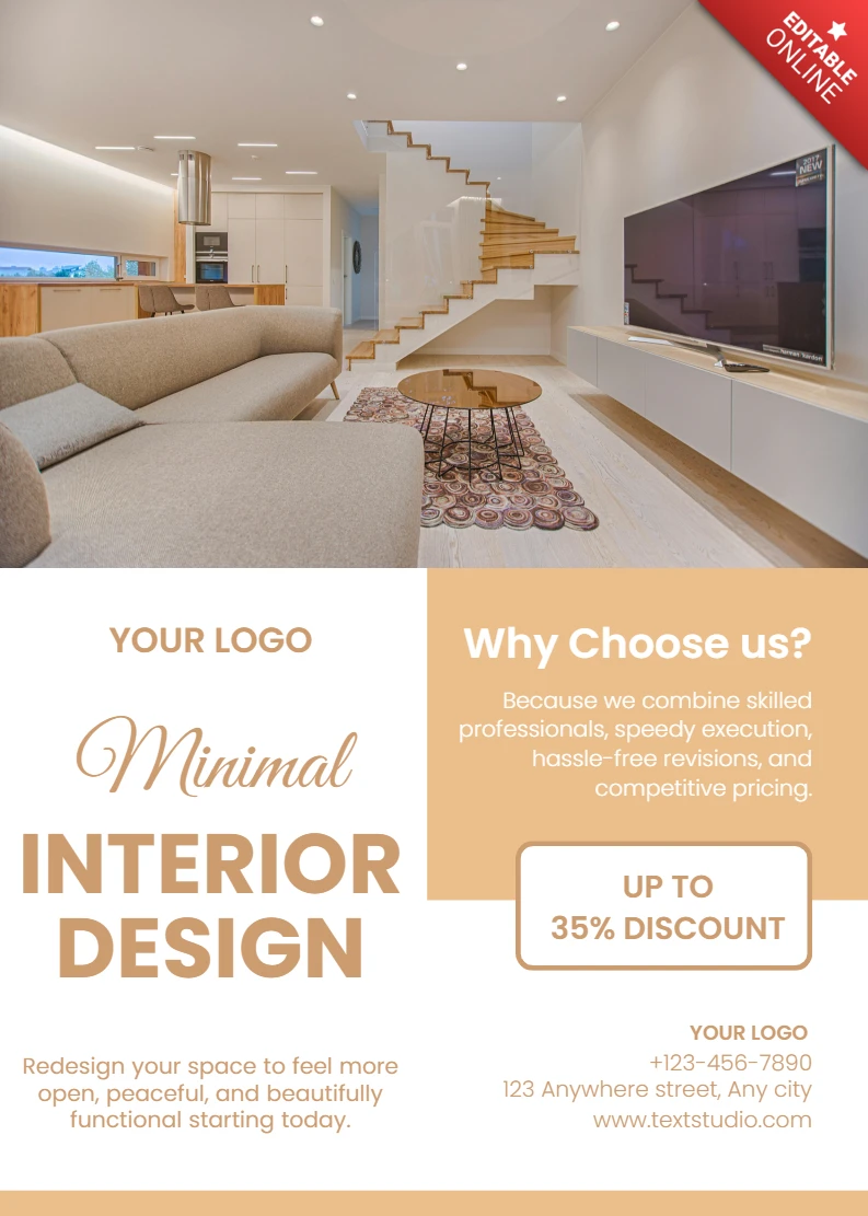 Minimal and Elegant Interior Design Template for Modern Home Renovation Flyers