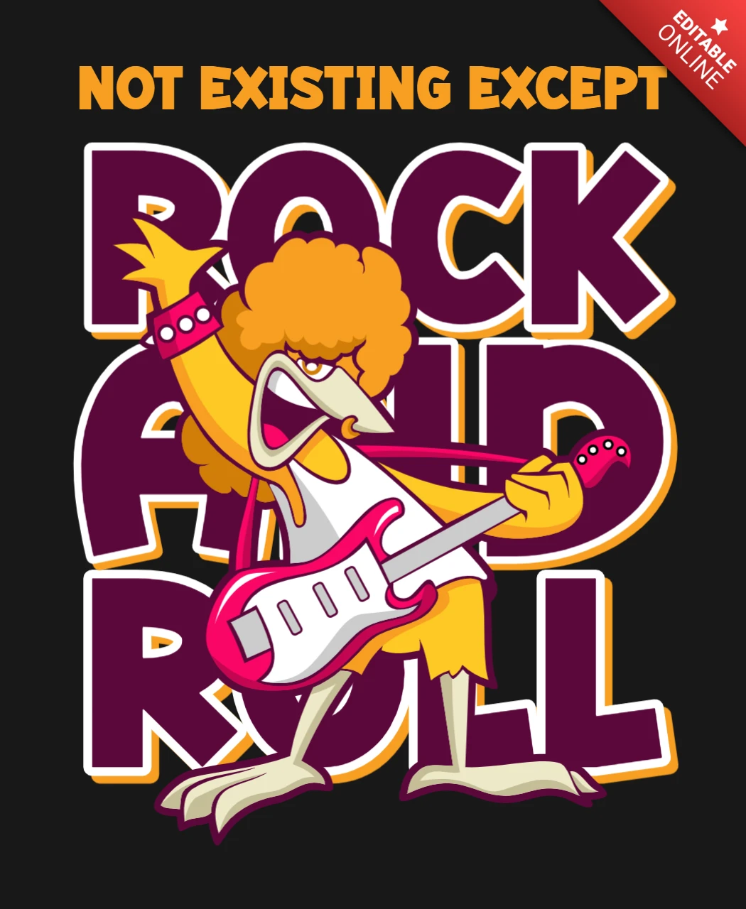Rock and roll pollo plantilla de diseño de camiseta