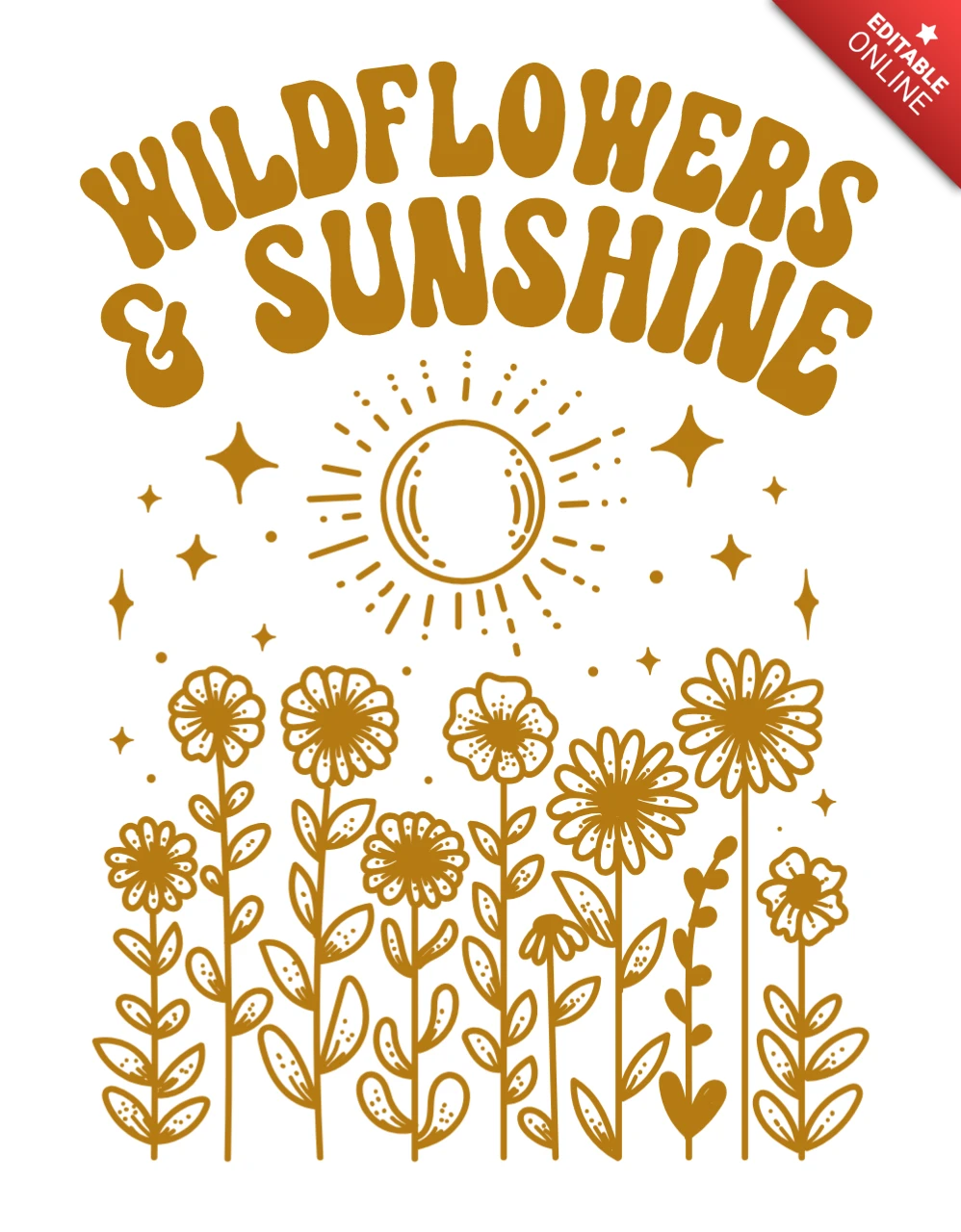 Modèle de design vintage de fleurs sauvages et de soleil pour cartes de vœux