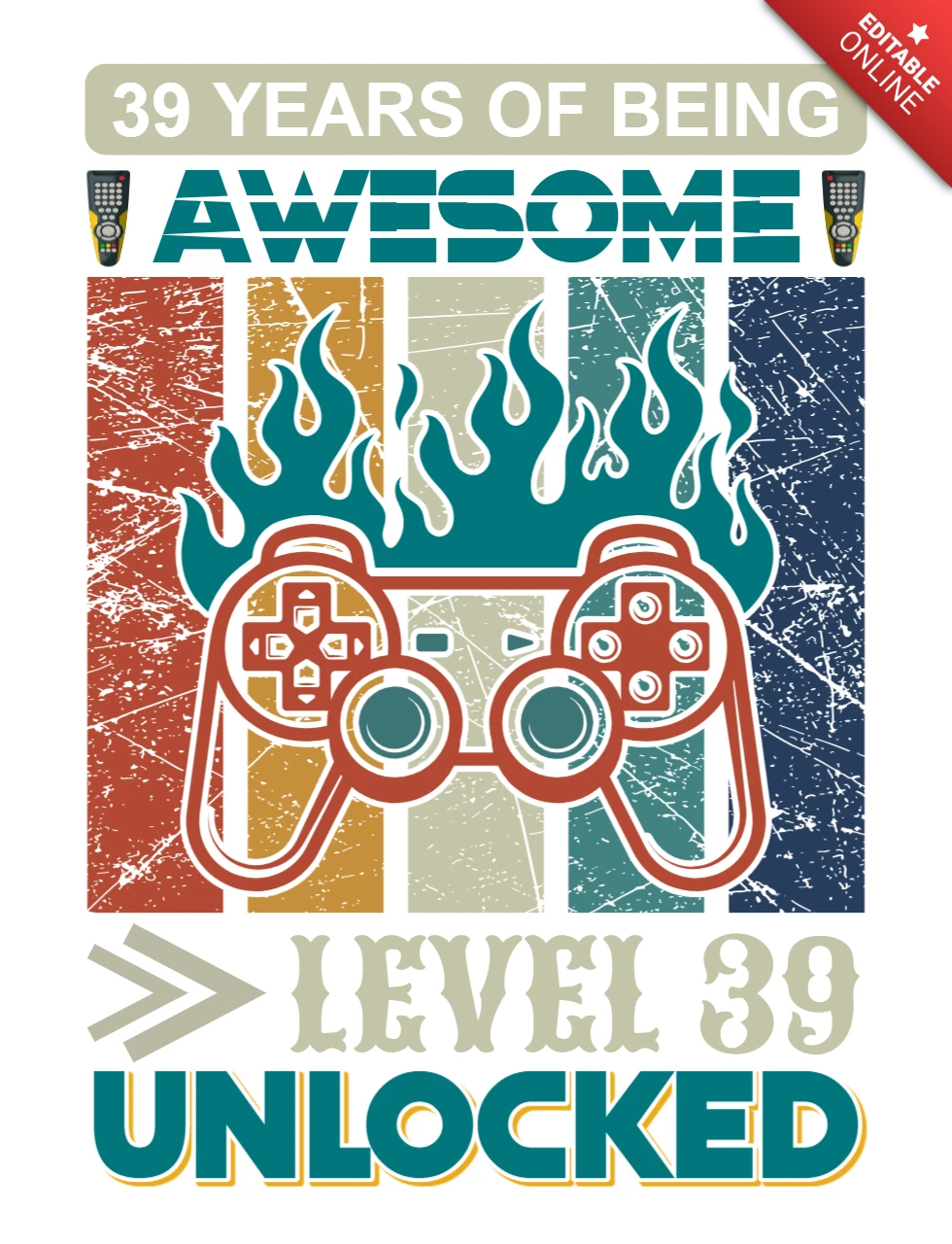 Retro Gaming Celebration Design Template for 39th Birthday