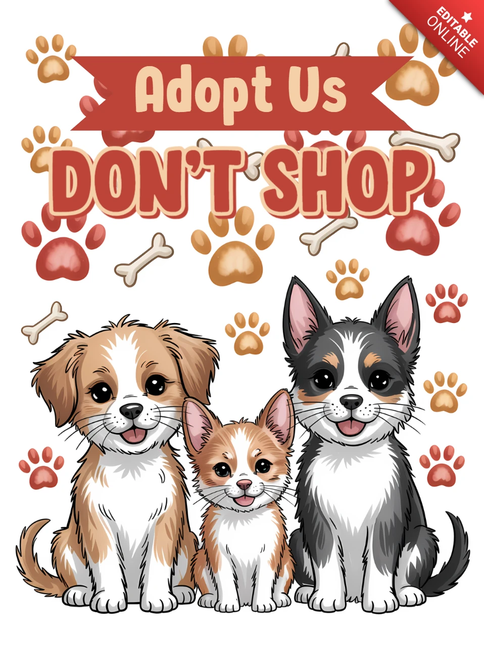 Adopt Us Don't Shop Design Template for Animal Rescue Posters with Cute Cartoon Dogs