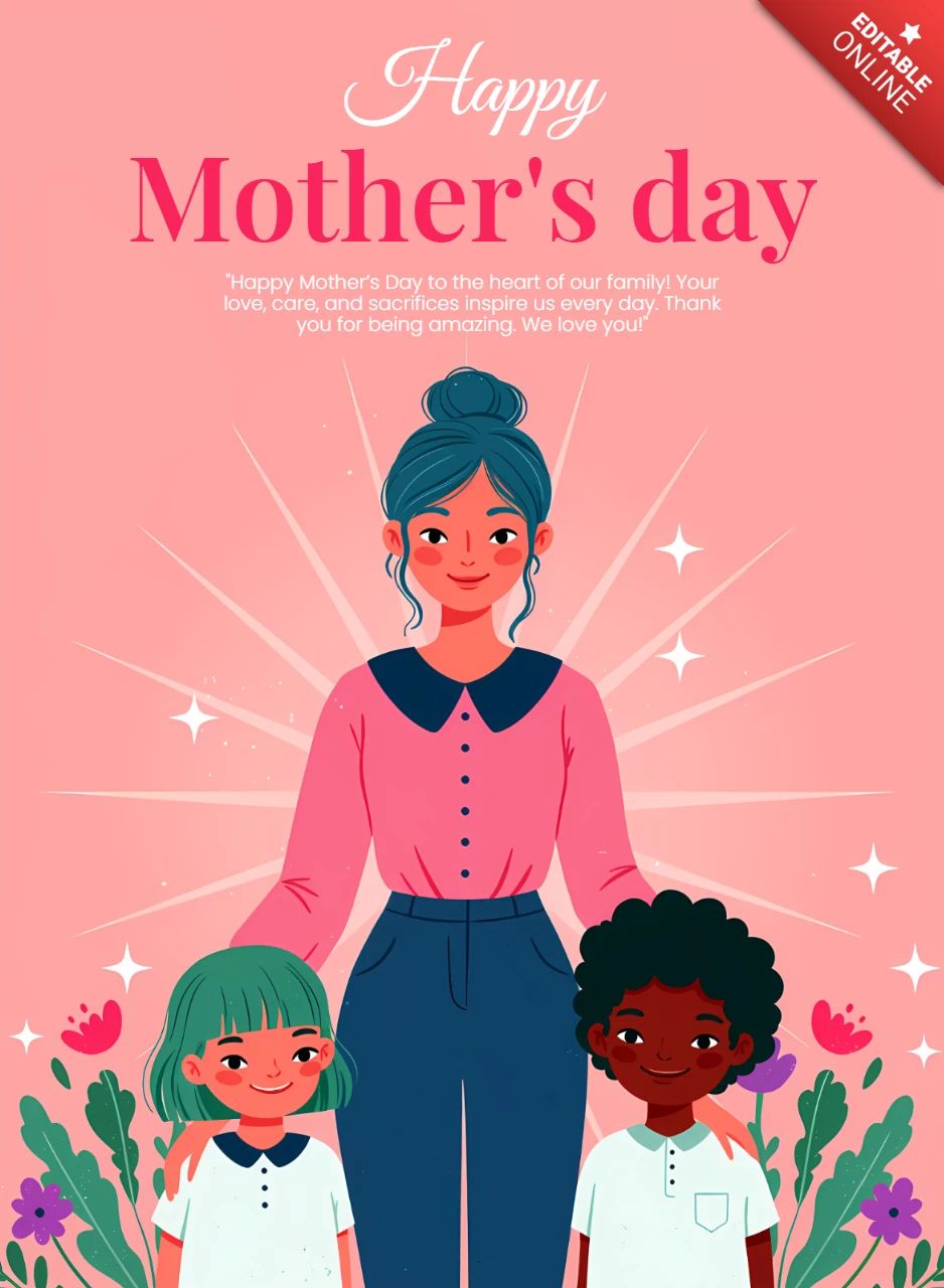 Plantilla de diseño ilustrado de feliz día de la madre para celebraciones familiares