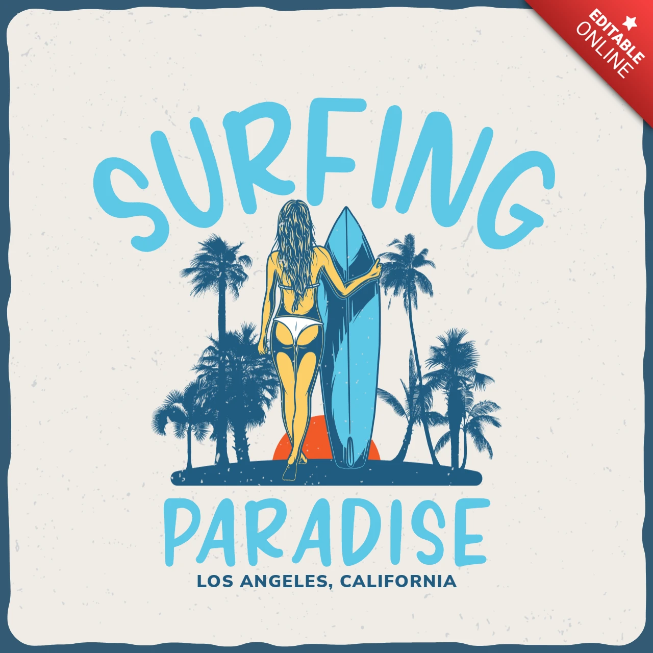 Modelo de design de camiseta vintage do paraíso do surfe