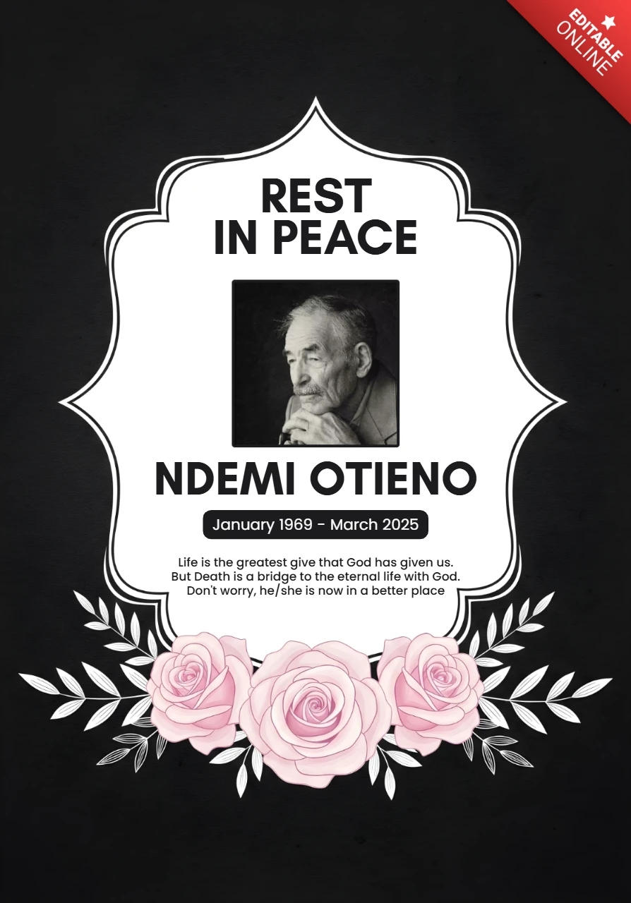 Rust in vrede elegante uitvaartposter met decoratief kader en spirituele quote ontwerpsjabloon