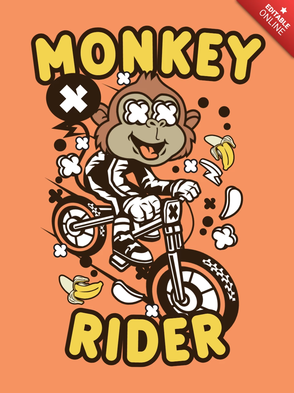 Monkey Rider Motorcycle Cartoon T-shirt Design Template