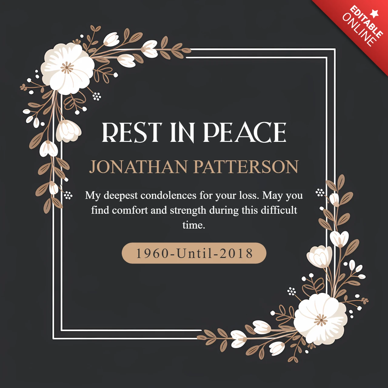 Floral Design Template for Elegant Minimalist Memorial Cards