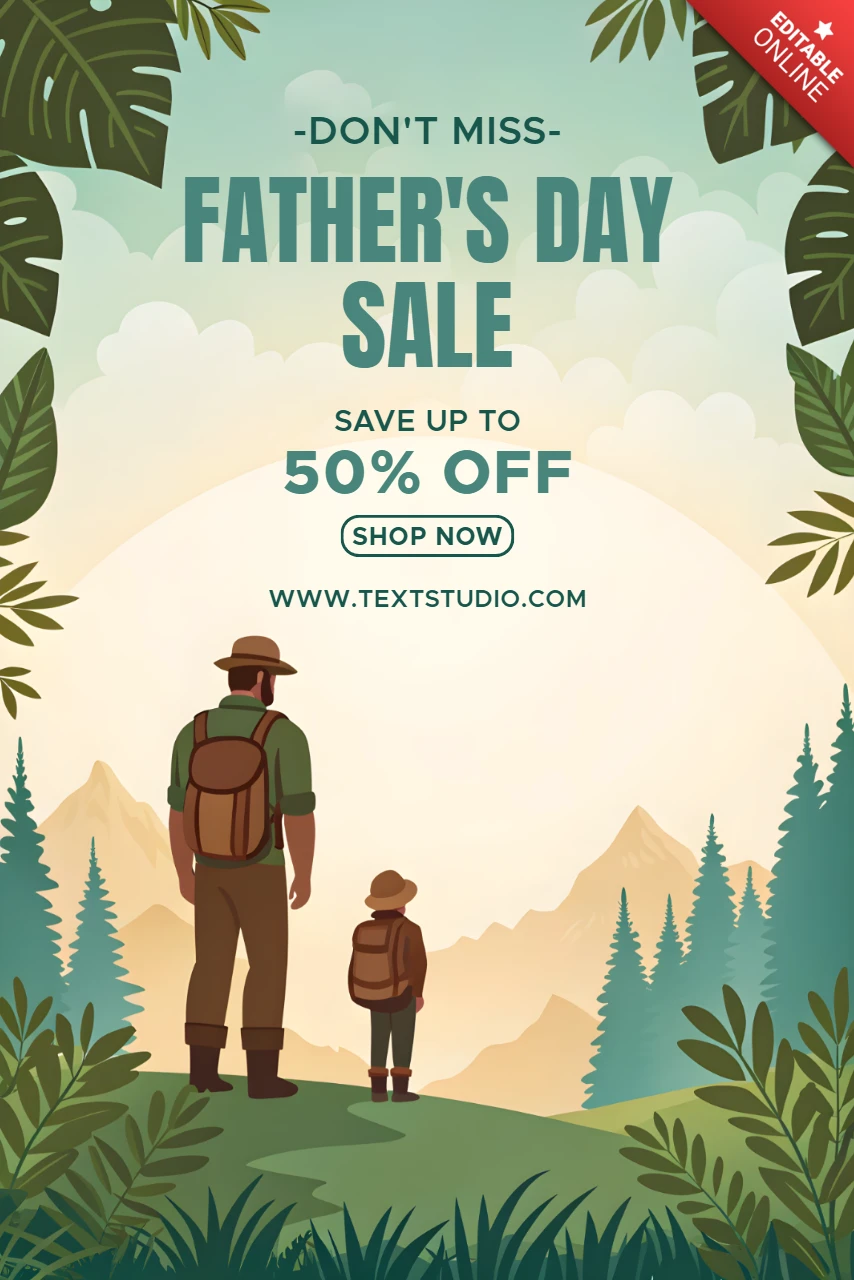 Father's Day Sale Design Template - Vintage Adventure Style with Nature Elements