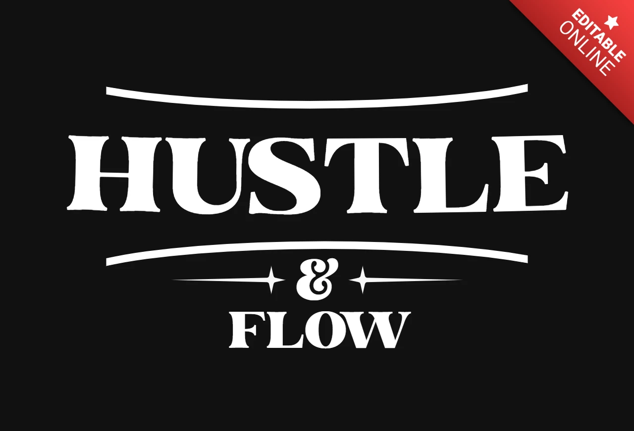 Hustle & flow gedurfde streetwear grafiek met sterren en gebogen accenten t-shirt ontwerpsjabloon