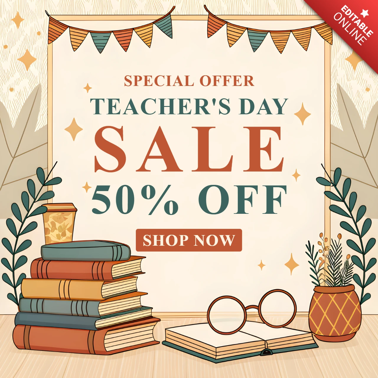 Charming Teacher's Day Sale Design Template with Vintage Aesthetic
