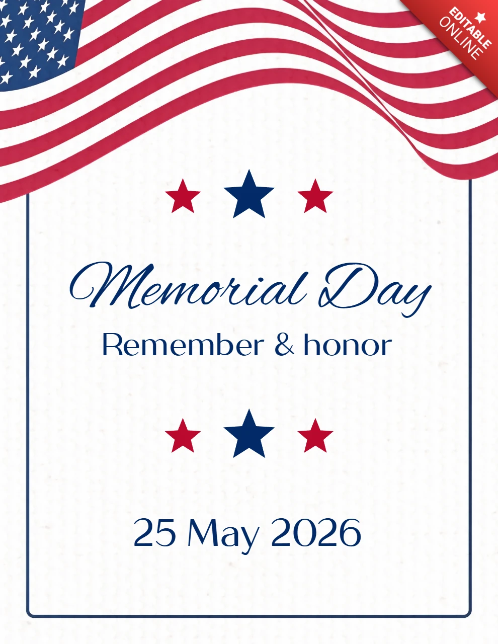 USA Memorial Day Design Template with Stars and Stripes for Greeting Cards