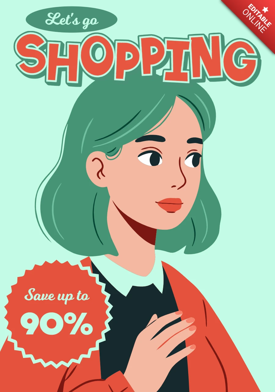 Editierbare Shopping-Promotion-Vorlage - sparen Sie bis zu 90%