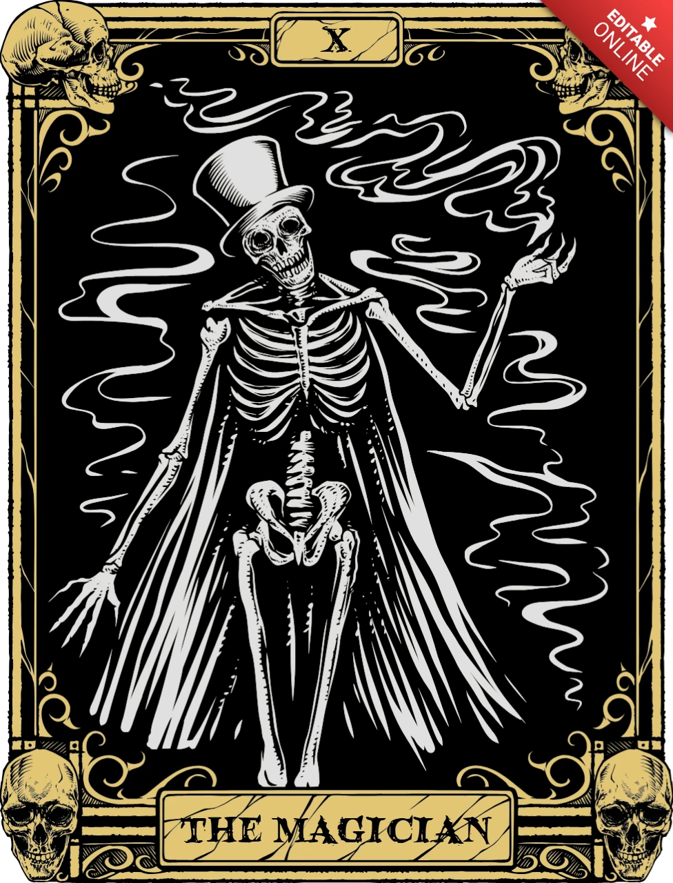Vintage Skeleton Magician Oracle Card Template for Creative Projects