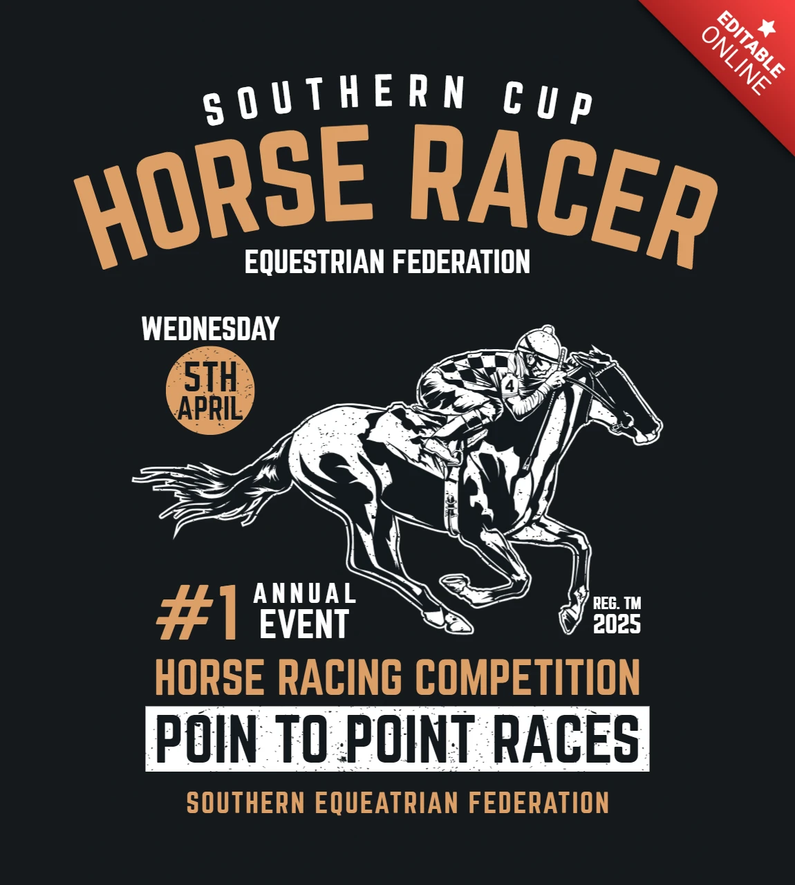 Southern cup horse racer plantilla de diseño de camiseta