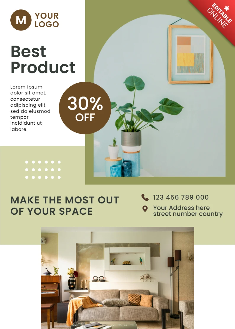Modelo promocional moderno com design de plantas para marketing de decoração de interiores.