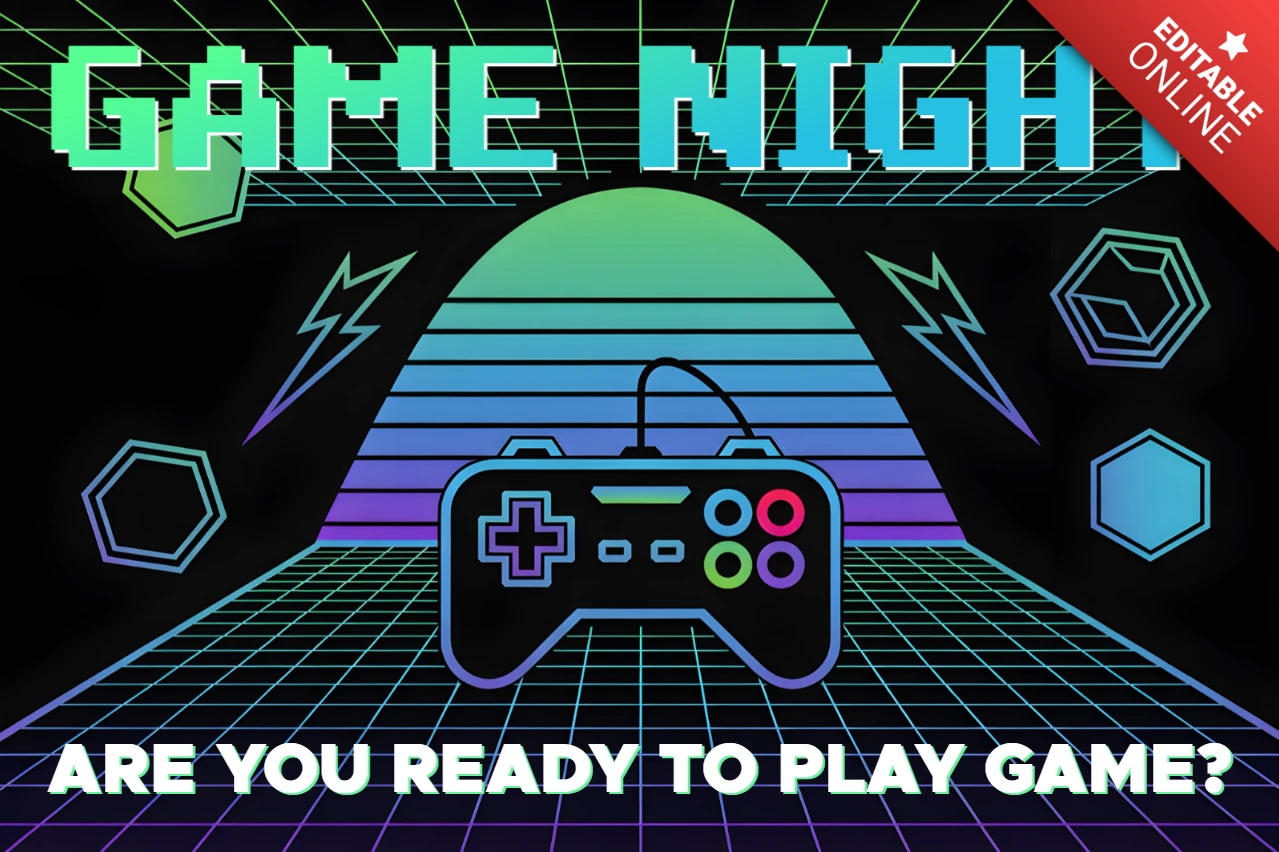 Modèle de soirée jeu rétro avec design de manette pour invitations de fête