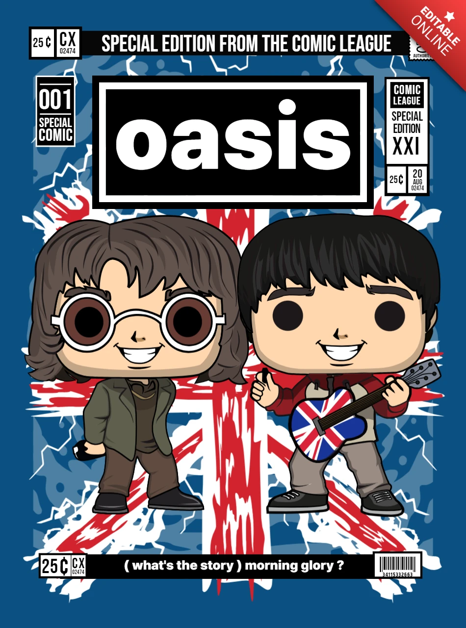 Oasis Cartoon Character Magazine Cover Design Template