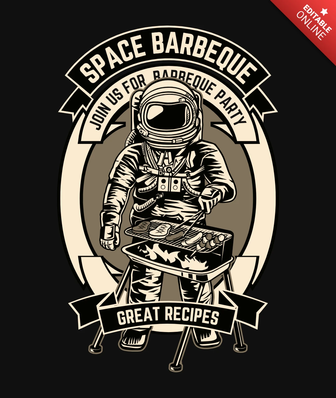 Modelo de design de camiseta de churrasco espacial