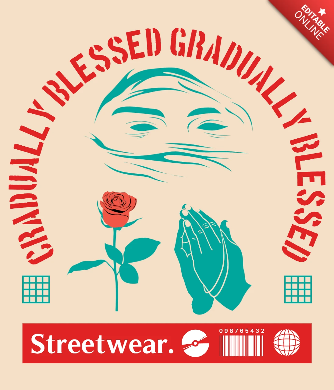 Streetwear Design Template with Hands Rose and Inspirational Graphics for Apparel
