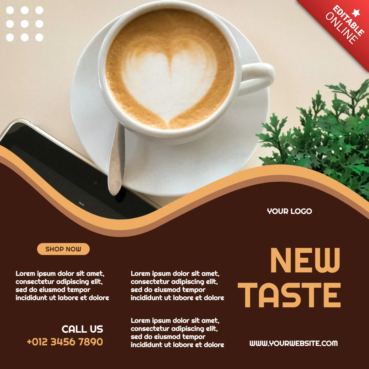 Designvorlage für Werbebeiträge in sozialen Medien mit neuem Geschmacks-Cappuccino