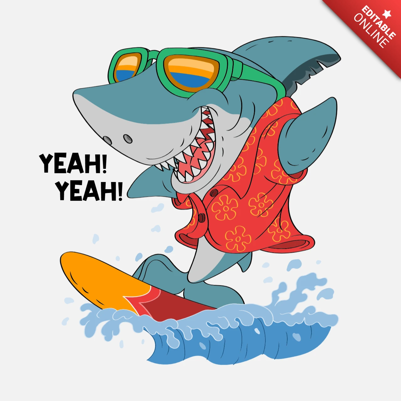 Fun Shark Surfing Design Template for Kids' Apparel