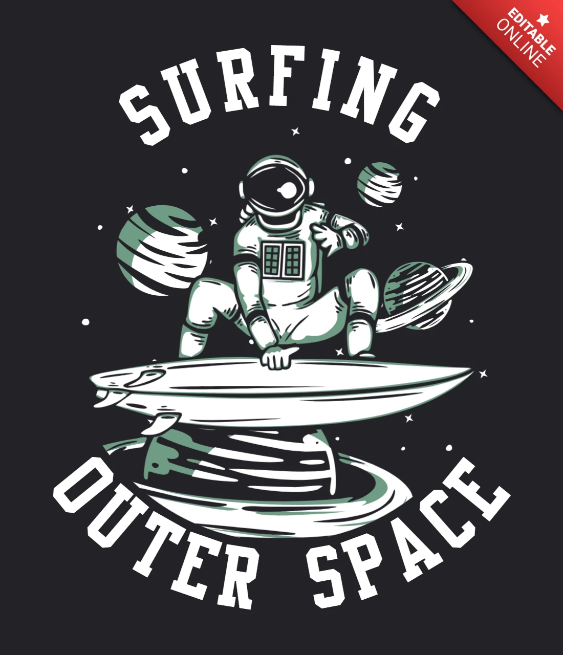 Modelo de design de camiseta vintage de astronauta surfando