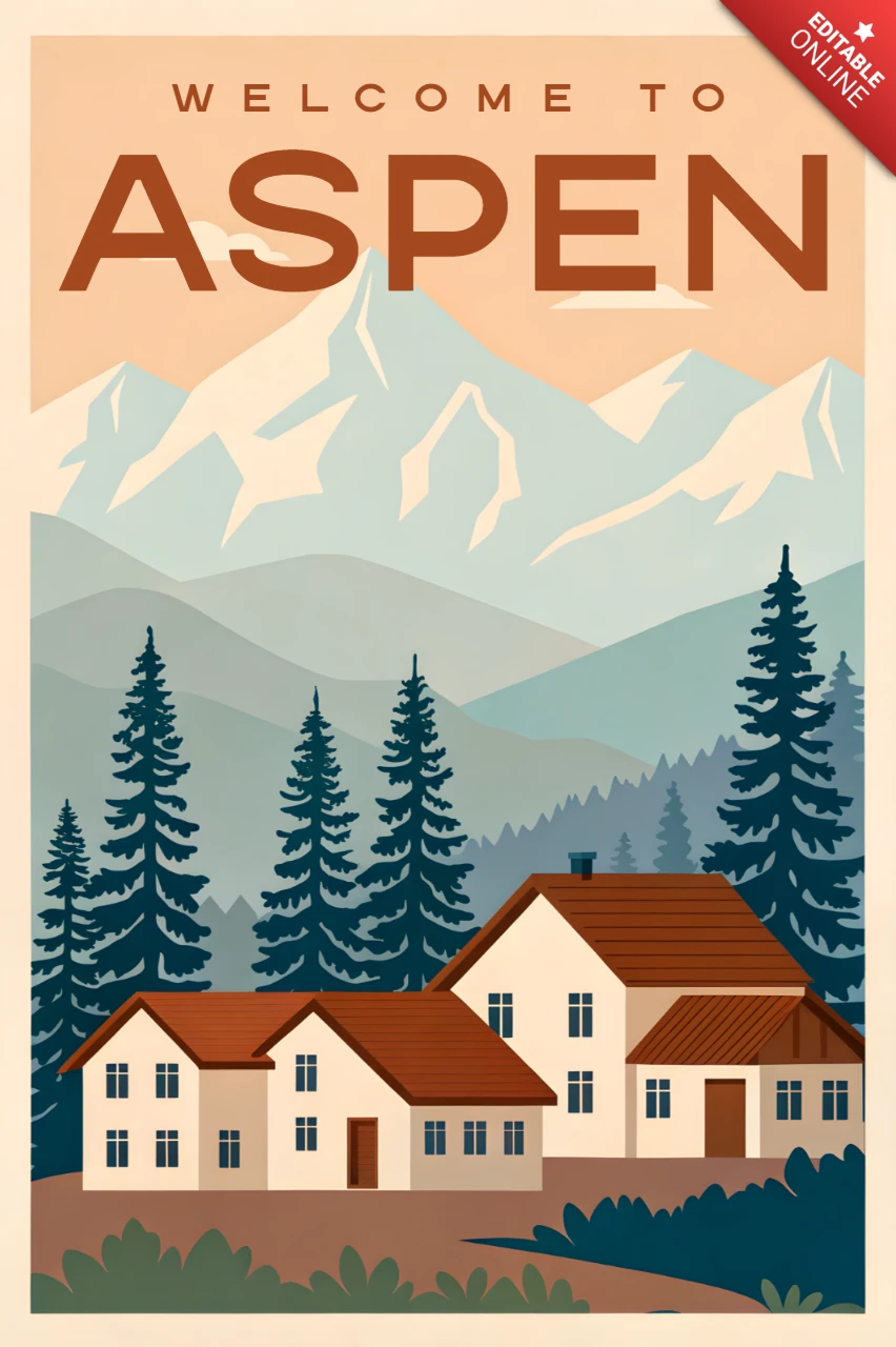 Retro Aspen-Berglandschaftsdesign-Vorlage für Willkommensschilder