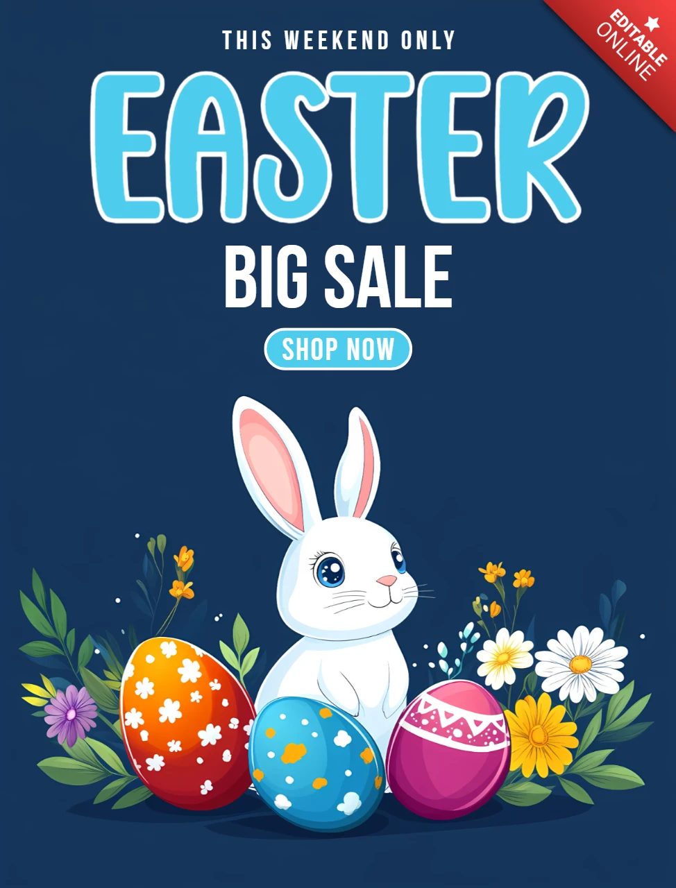 Cartoonish Easter Sale Design Template - Whimsical Bunny and Colorful Eggs