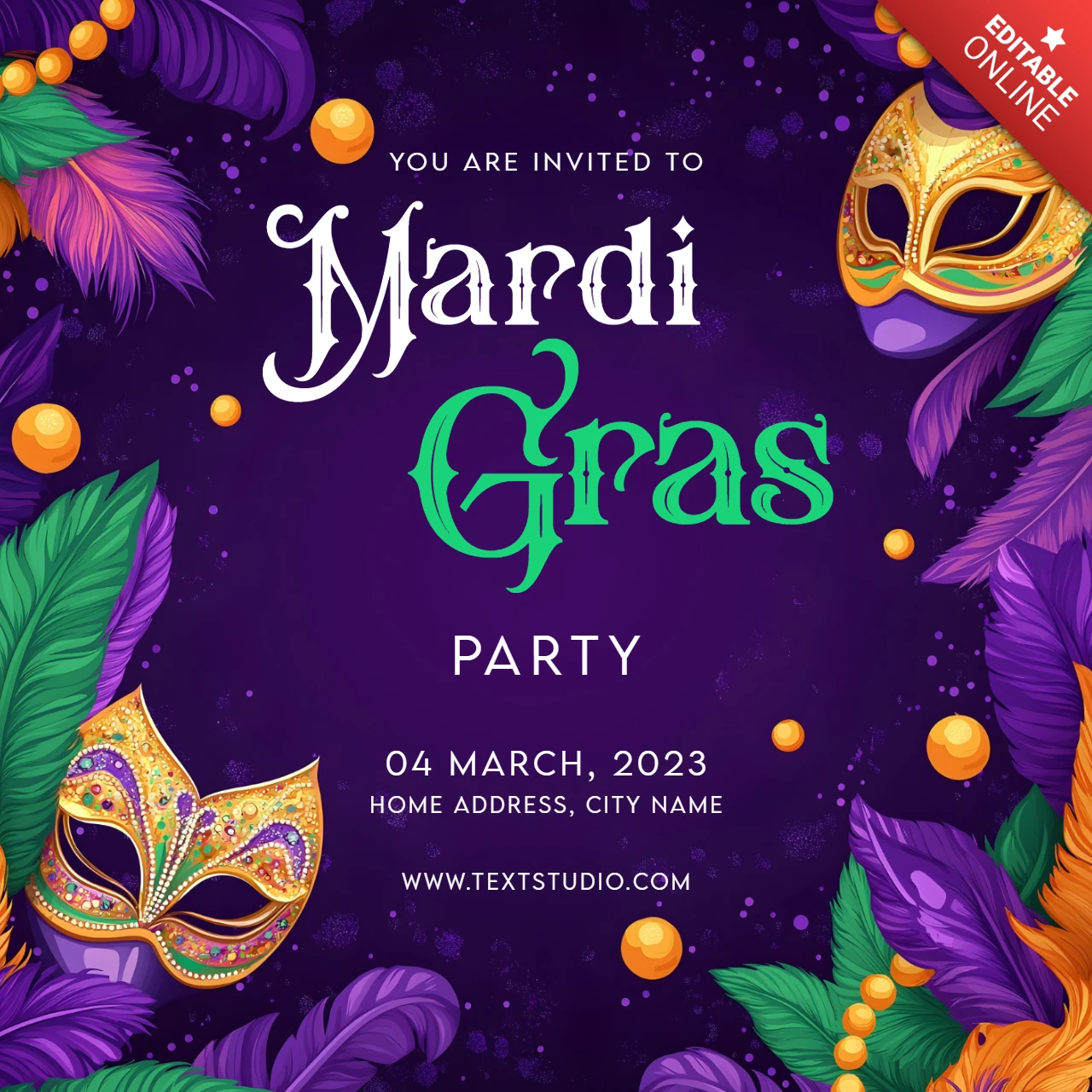 Modèle de carte d'invitation à la fête du Mardi gras