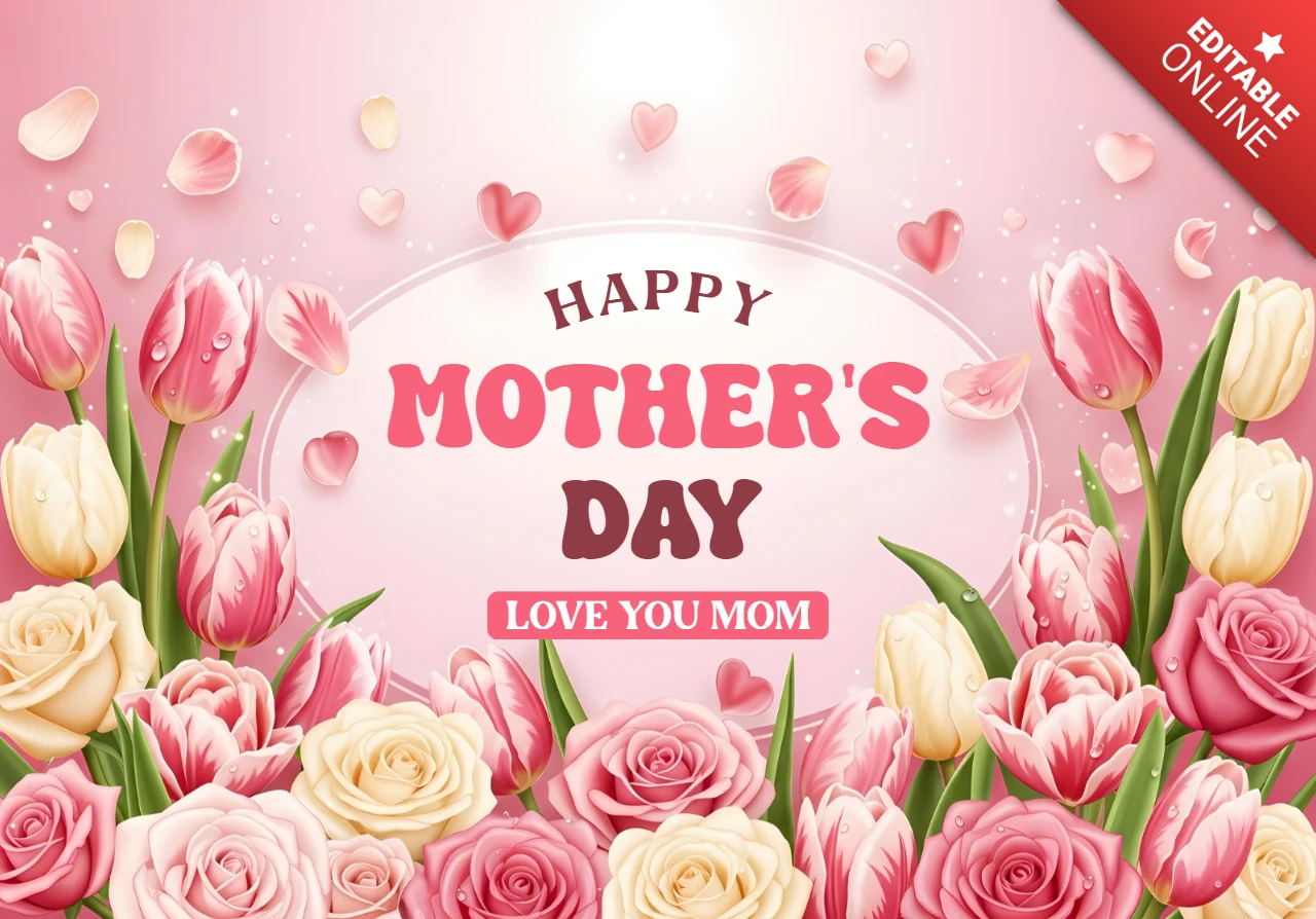 Romantic Pink Tulip Mother’s Day Greeting Card Design Template