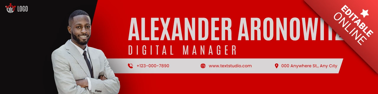 Banner linkedin moderno gestore digitale nero rosso e bianco