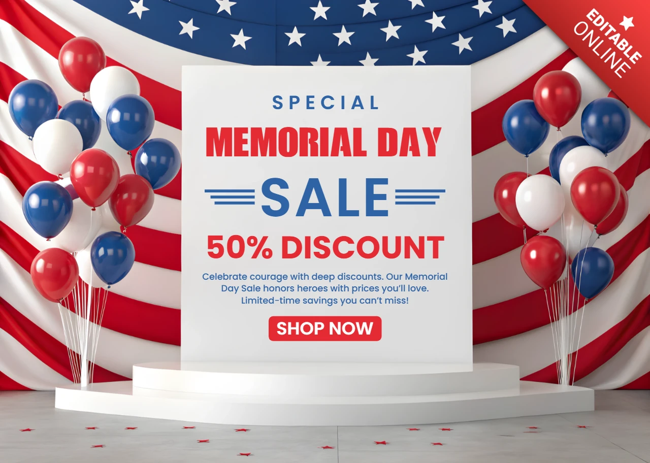 Memorial Day Sale Template - Patriotic Design with Bold Colors and Festive Elements