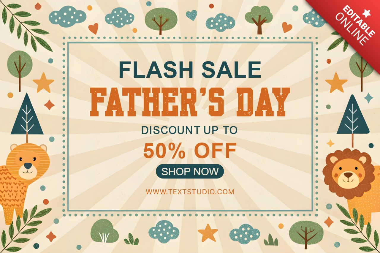 Father's Day Sale Template with Playful Animal Graphics and Childish Design
