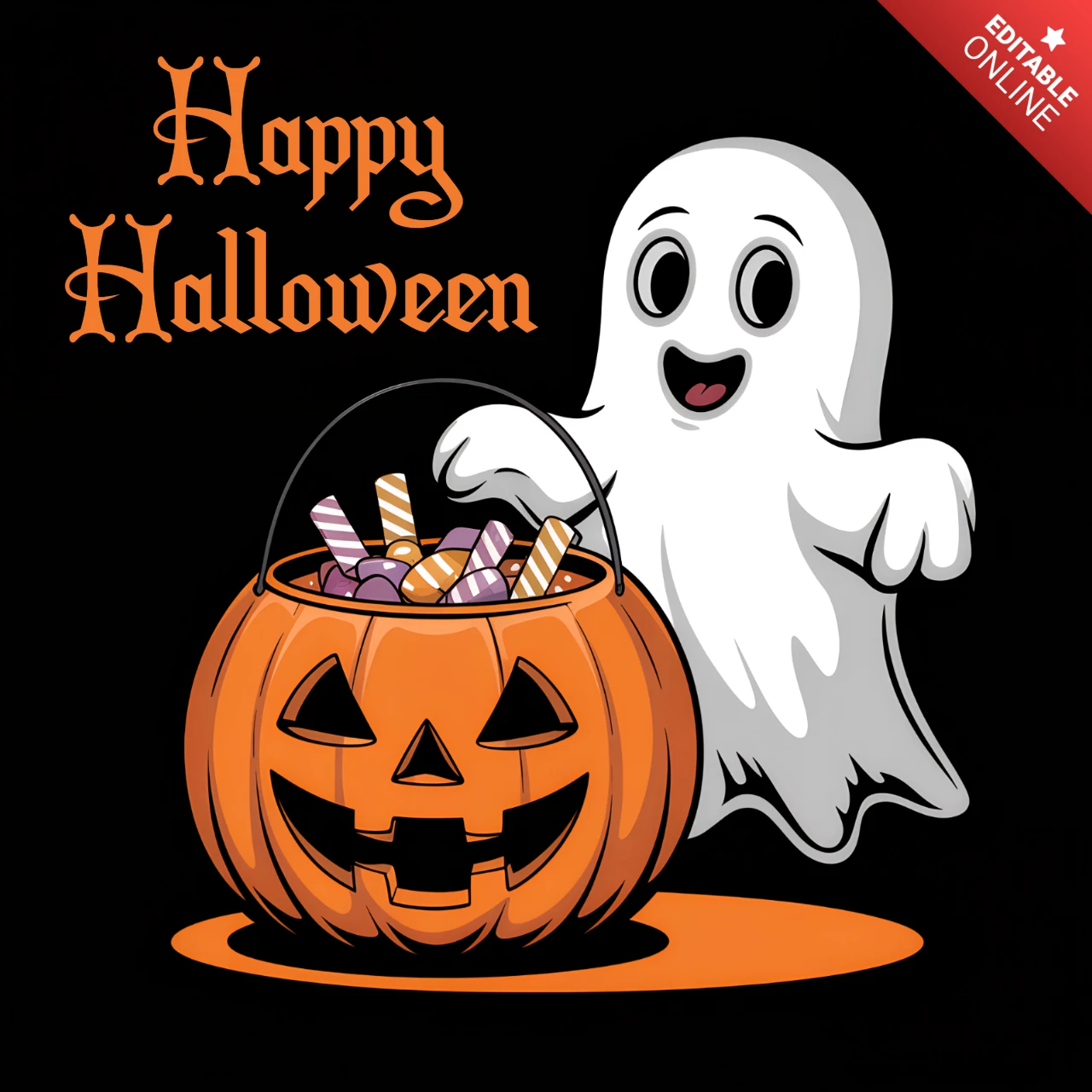 ハッピーハロウィンのゴーストとカボチャのデザイン、Tシャツとマーチャンダイズのテンプレート用
