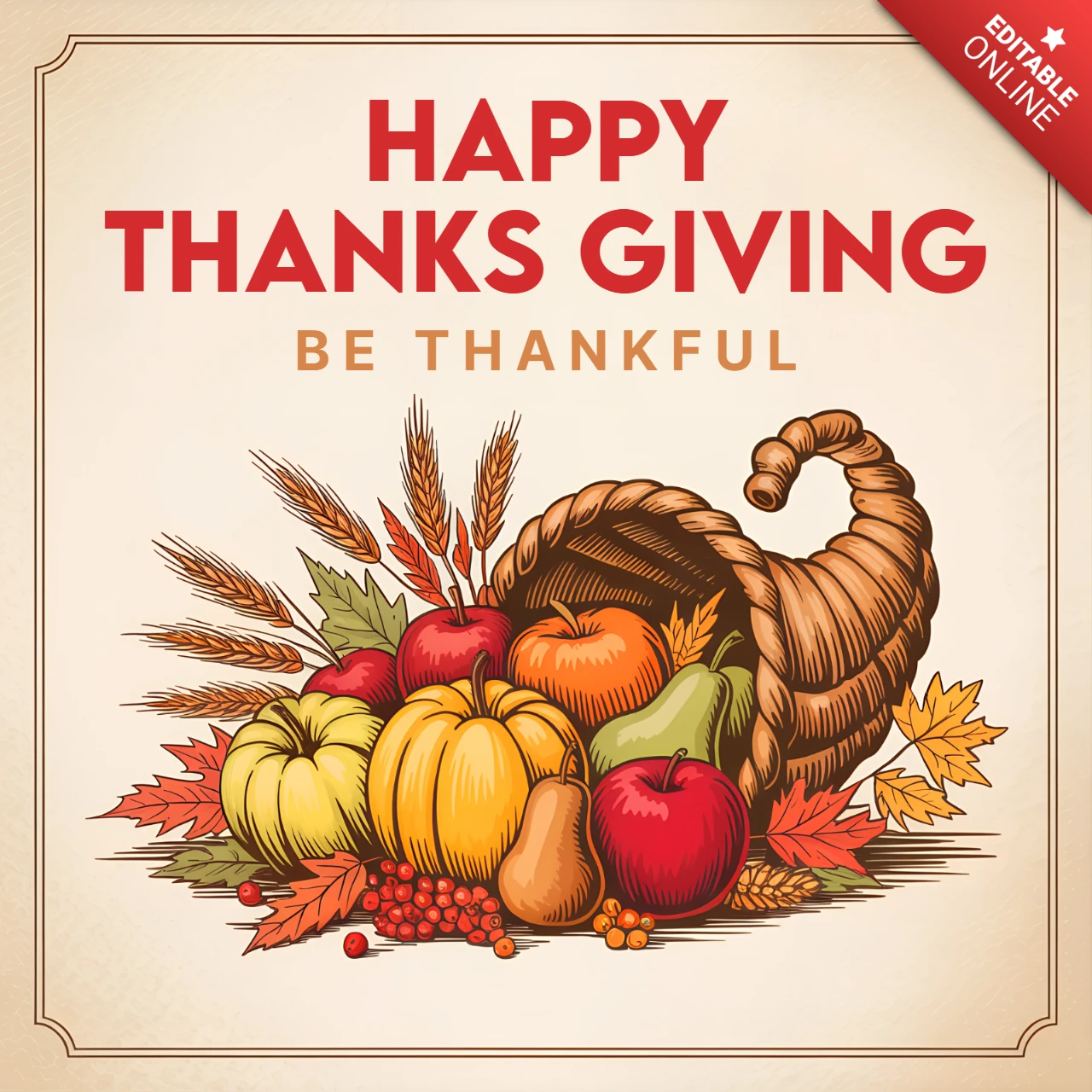 Thanksgiving Cornucopia Design Template for Festive Greeting Cards