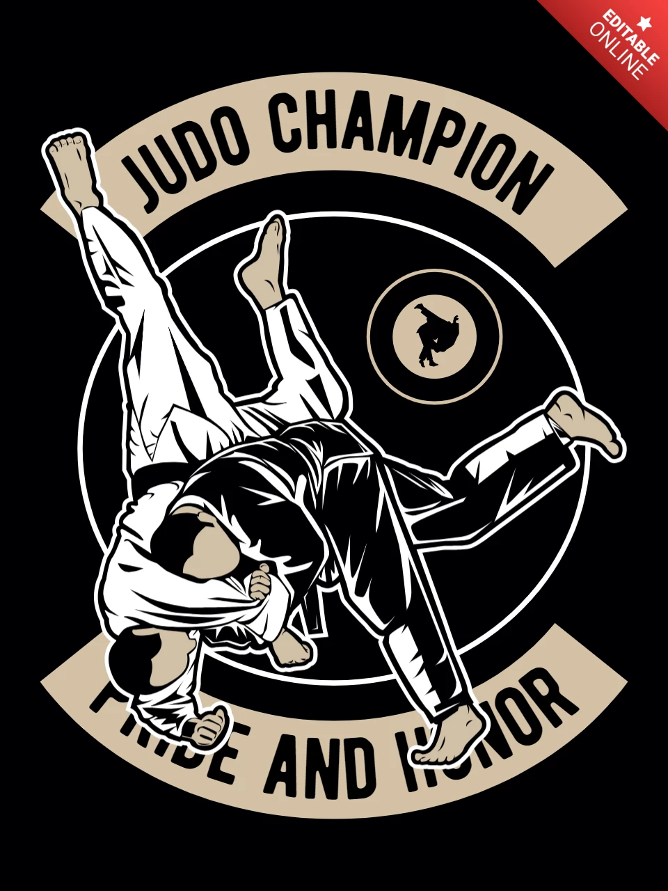Judo kampioen karakter t-shirt ontwerpsjabloon