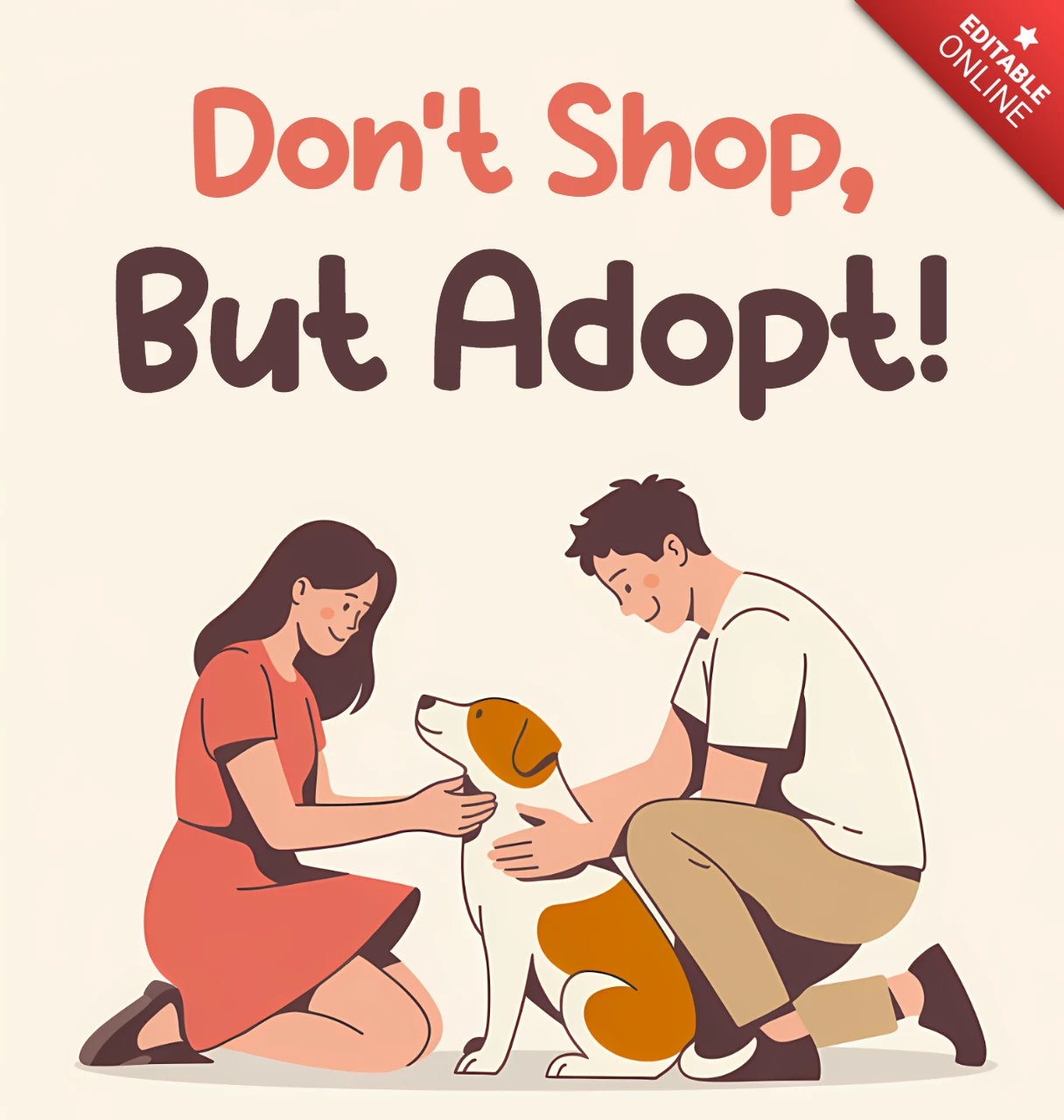 Adopta, no compres, plantilla de diseño para carteles de adopción de mascotas.