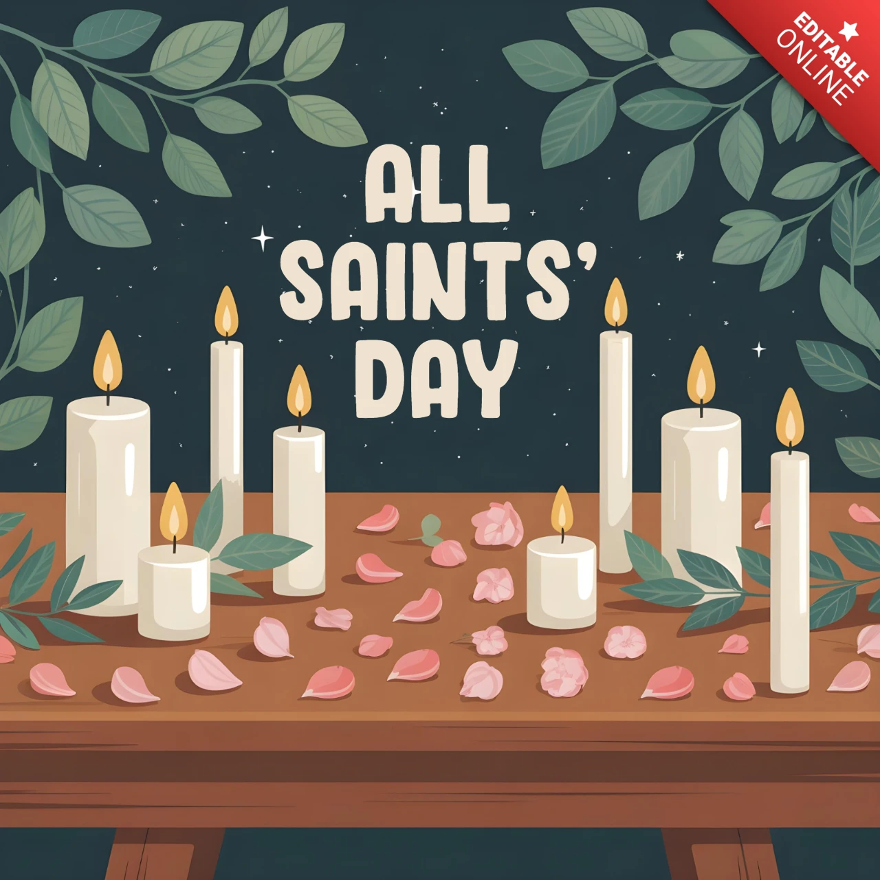 All Saint’s Day Candlelight Tribute A Serene Scene of Remembrance and Grace Greeting Card Design Template