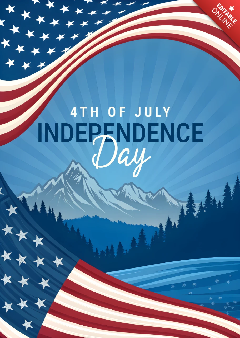 Template de design do dia da independência com montanhas e bandeira americana