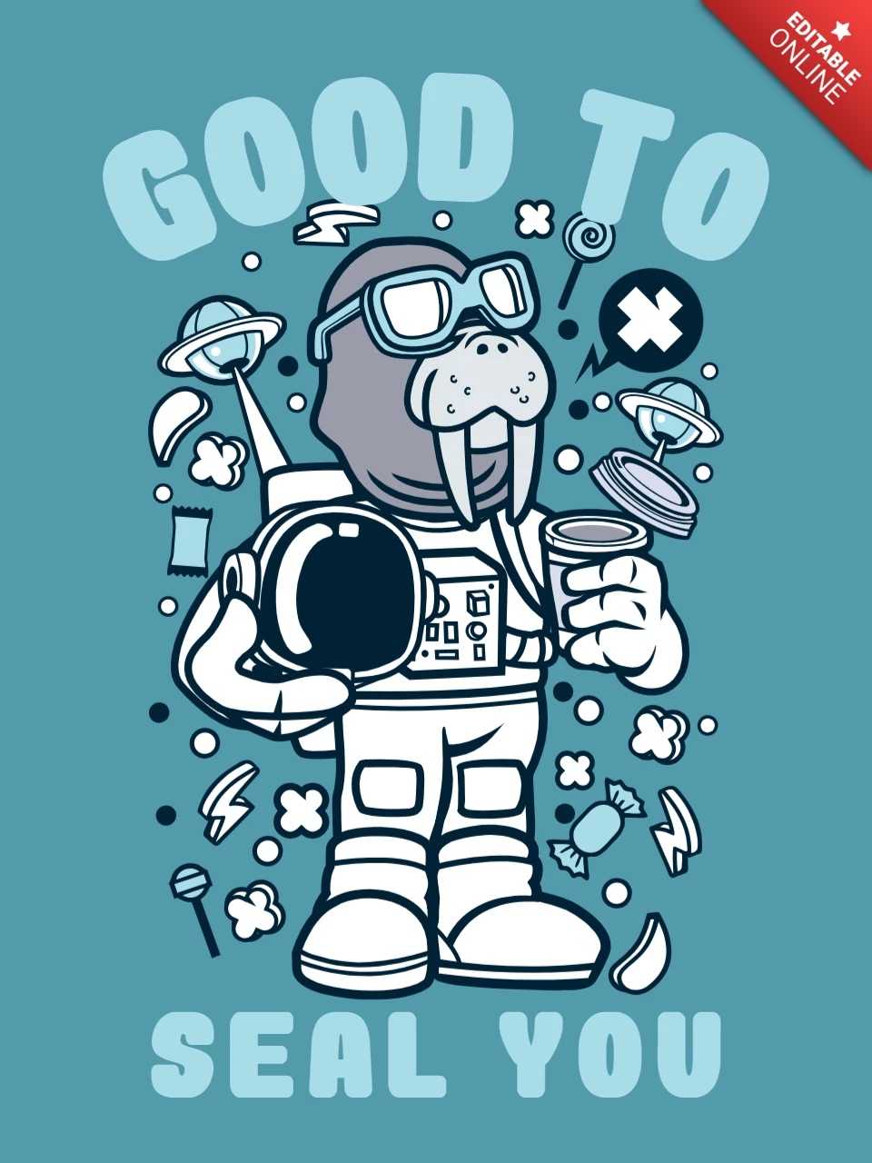 Astronaut Seal Character T-Shirt Design Template