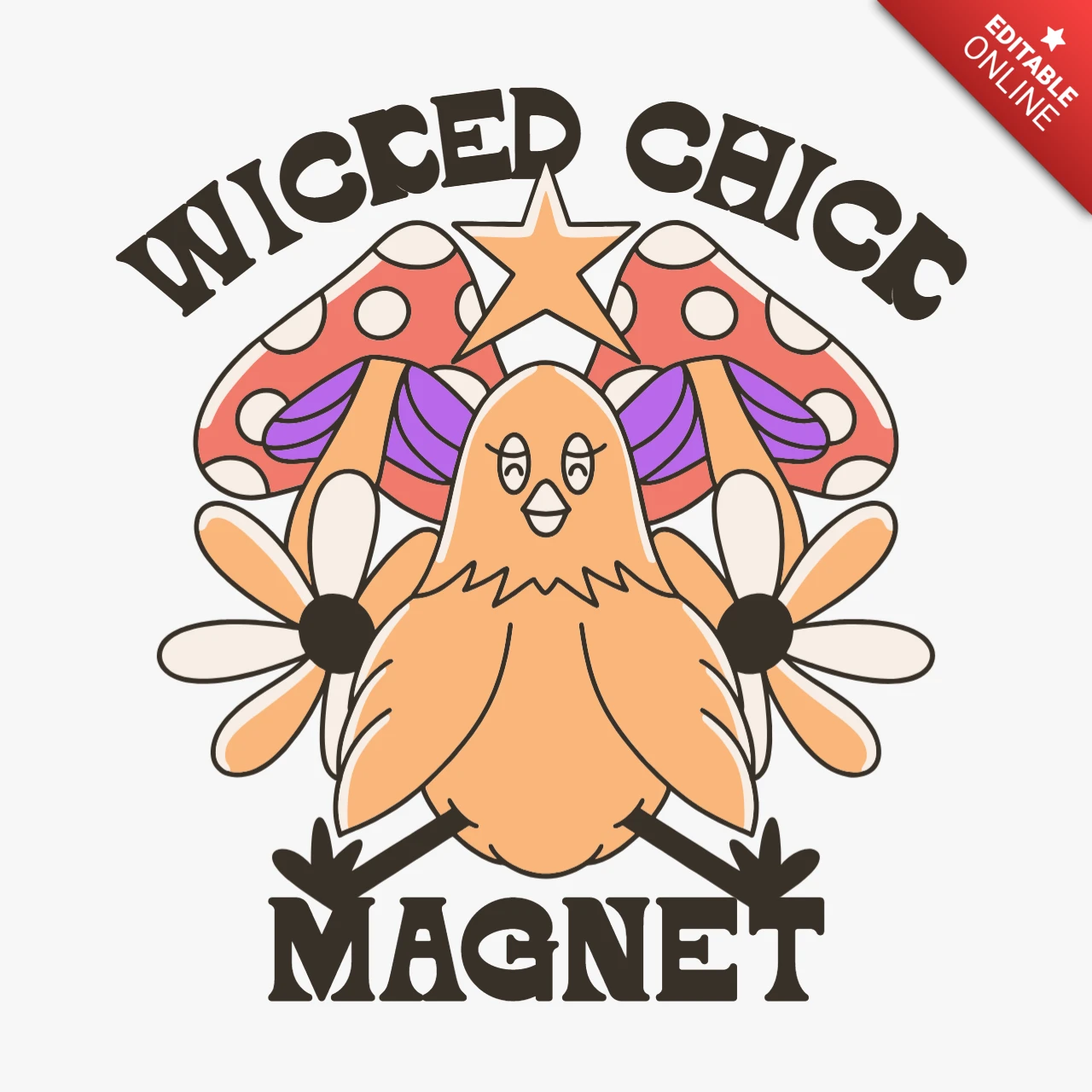Lustige Chick-Magnet rotkappige Pilze & Blumen T-Shirt Design Vorlage