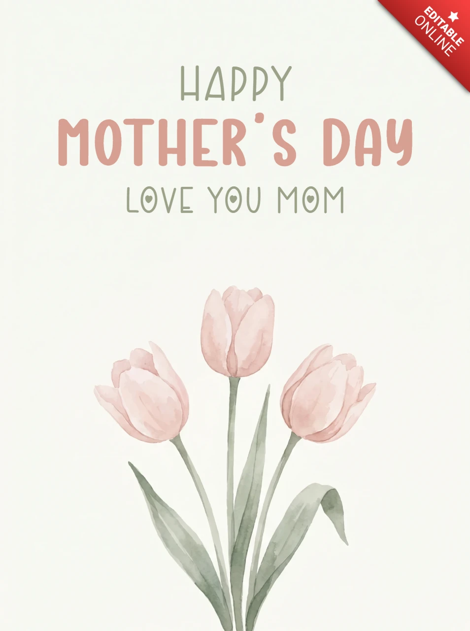 Watercolor Pink Tulip Mother’s Day Greeting Card Featuring Elegant Floral Artwork and Pastel Design
