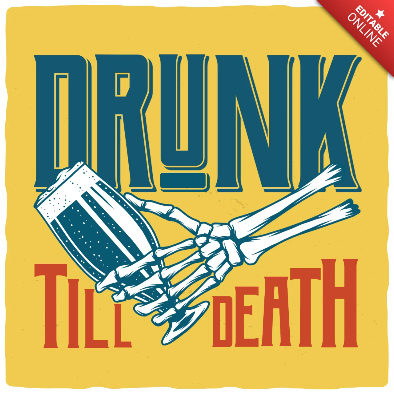 Skelett hält ein bier t-shirt design vorlage