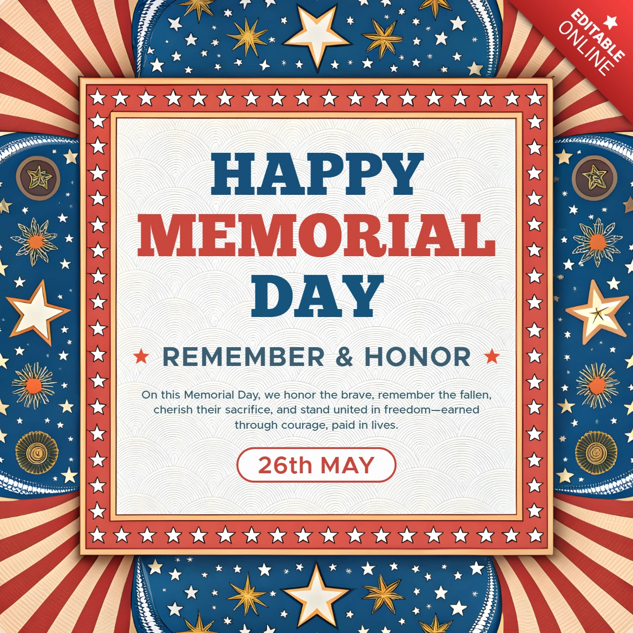 Patriotic Memorial Day Celebration Template - Festive Design for Honoring Heroes