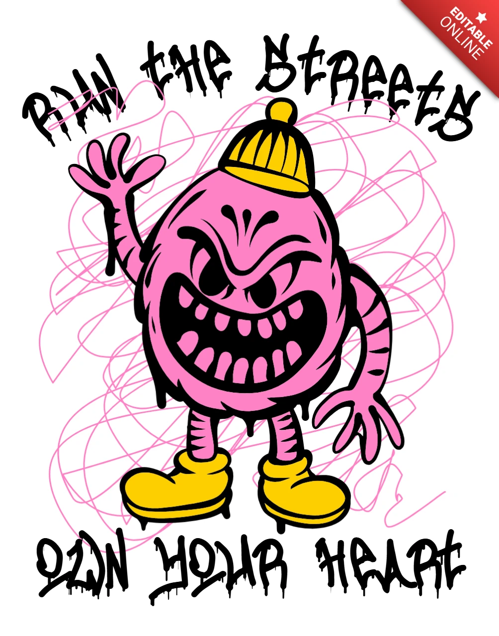 Straatkunst monster ontwerp sjabloon voor t-shirtbedrukking